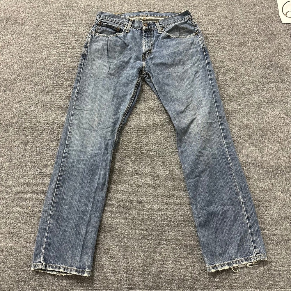 Levi's Jeans Mens Size 31x32 Blue Cotton Straight Leg Frayed Distressed Denim